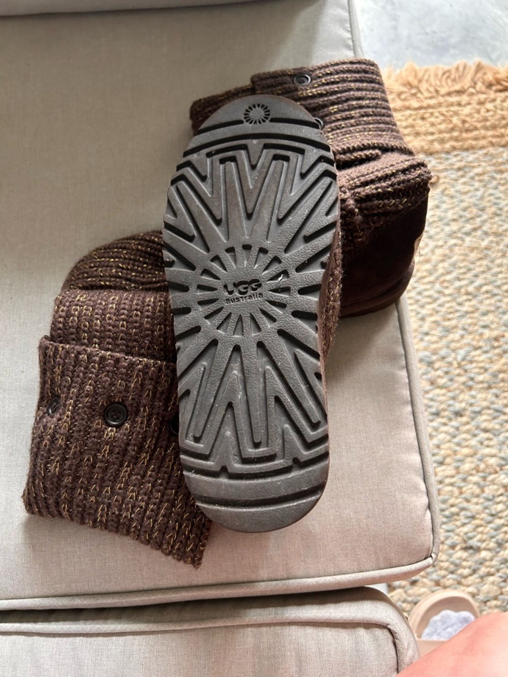 UGG Brown Knit Boot with Yellow Stitching - Picture 4 of 8